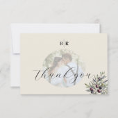 Ivory Olive Photo Monogram Wedding Bedankkaart (Voorkant)