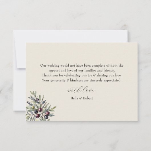 Ivory Olive Photo Monogram Wedding Bedankkaart (Achterkant)