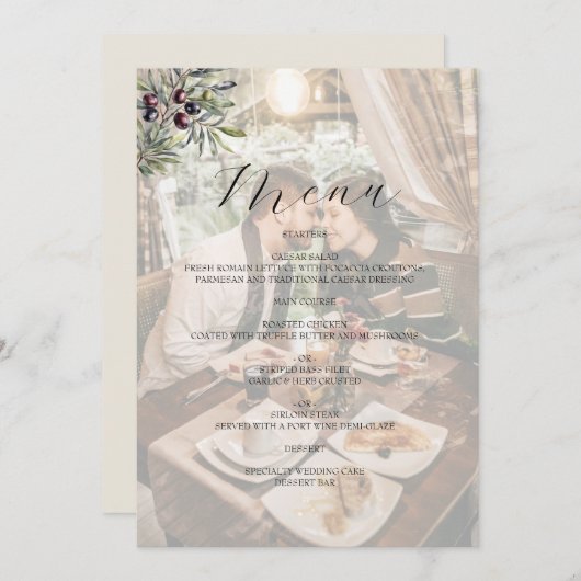 Ivory Olive Photo Wedding Menu (Voorkant / Achterkant)