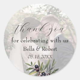 Ivory Olive Photo Wedding Thank You Ronde Sticker