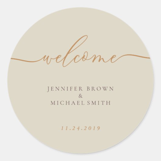 Ivory Oranje Signature Calligraphy Welcome Ronde Sticker (Voorkant)
