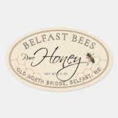 Ivory Oval Honey Label with Bee and Honeycomb (Voorkant)