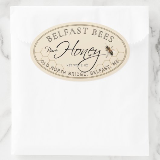 Ivory Oval Honey Label with Bee and Honeycomb (Tas)