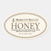 Ivory Oval Honey Sticker met Honeybee en Border (Voorkant)