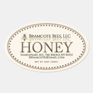 Ivory Oval Honey Sticker met Honeybee en Border