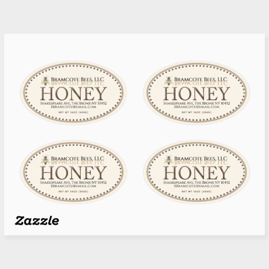 Ivory Oval Honey Sticker met Honeybee en Border (Vel)