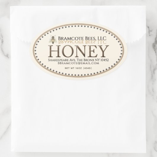 Ivory Oval Honey Sticker met Honeybee en Border (Tas)