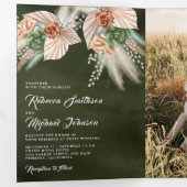 Ivory Palm Earthy Floral Pampas Sage Green Wedding Drieluik Uitnodiging (Binnenzijde eerst)