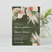 Ivory Palm Earthy Floral Pampas Sage Green Wedding Kaart (Staand voorkant)
