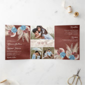 Ivory Palm Pampas Cinnamon Roos All-in-One Weddens Drieluik Uitnodiging (Binnen)