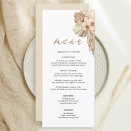 Ivory Pampas Grass Bohemian Wedding Menus Menu