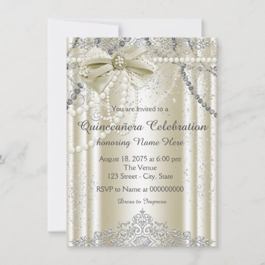 Ivory Parel Quinceanera Kaart (Voorkant)