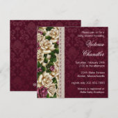 Ivory Parels Roze Rose Damask Baby Meisje Douche Kaart (Voorkant / Achterkant)