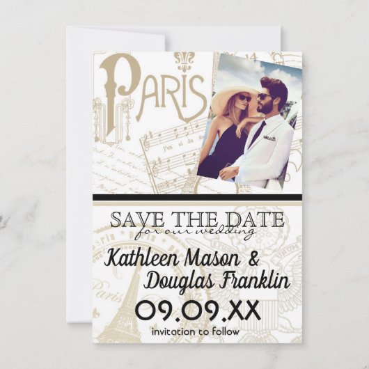 Ivory Paris Paspoort Save the Date Kaart (Achterkant)