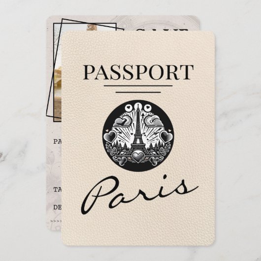 Ivory Paris Passport Bewaar de datum Save The Date (Voorkant / Achterkant)