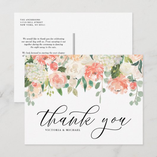 Ivory Peach Peony en Hydrangea Wedding Hartelijk d Briefkaart (Voorkant / Achterkant)