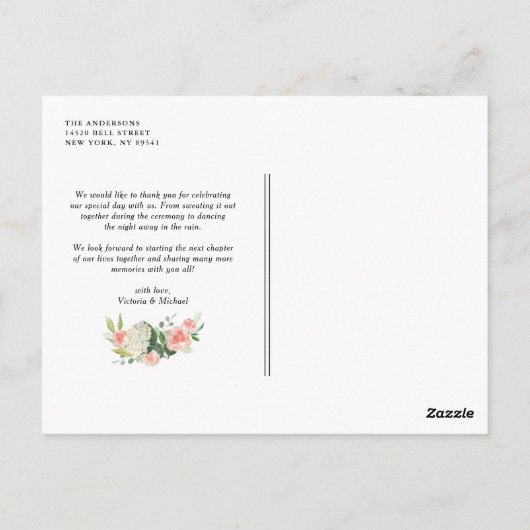 Ivory Peach Peony en Hydrangea Wedding Hartelijk d Briefkaart (Achterkant)