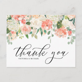Ivory Peach Peony en Hydrangea Wedding Hartelijk d Briefkaart