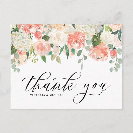 Ivory Peach Peony en Hydrangea Wedding Hartelijk d Briefkaart (Voorkant)