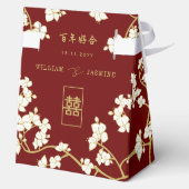 Ivory Peach/Plum Blossom Double Happiness Wedding Bedankdoosjes (Achterkant)