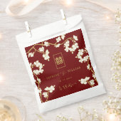 Ivory Peach/Plum Blossom Double Happiness Wedding Bedankzakje (Geknipt)