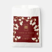 Ivory Peach/Plum Blossom Double Happiness Wedding Bedankzakje (Voorkant)