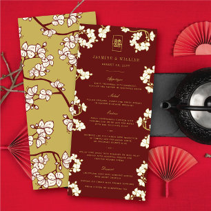 Ivory Peach/Plum Blossom Double Happiness Wedding Menu