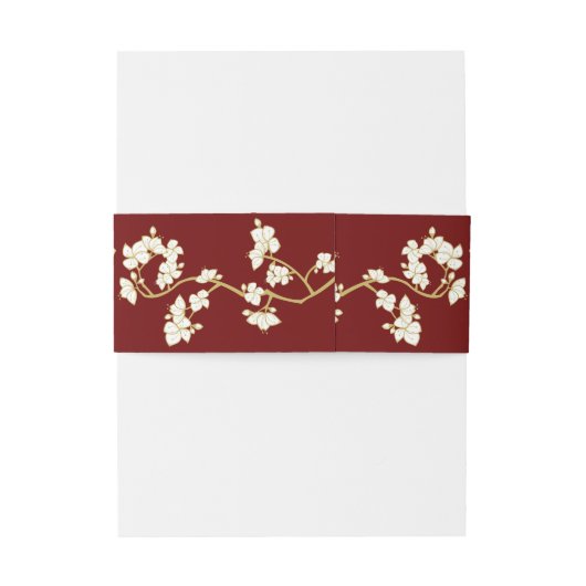 Ivory Peach/Plum Blossom Double Happiness Wedding Uitnodigingen Wikkel (Achterkant Voorbeeld)