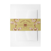 Ivory Peach/Plum Blossom Double Happiness Wedding Uitnodigingen Wikkel (Voorkant Voorbeeld)