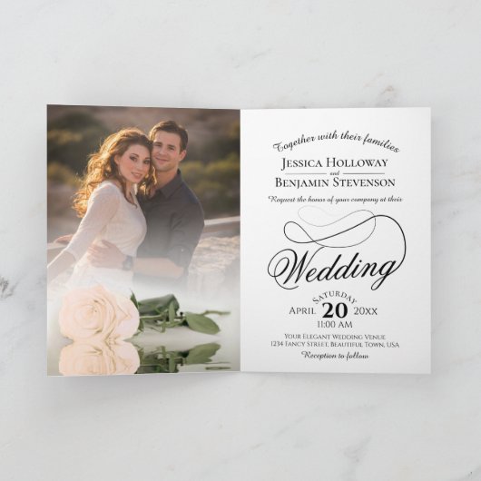 Ivory Peach Roos Elegant Romantic Photo Weddenscha (Binnen)