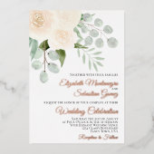 Ivory Peach Waterverf Rozen Elegant Wedding Folie Uitnodiging (Voorkant)