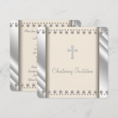 Ivory Pearl Cross doopuitnodiging Kaart (Voorkant / Achterkant)