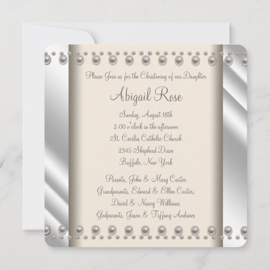 Ivory Pearl Cross doopuitnodiging Kaart (Achterkant)