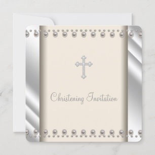 Ivory Pearl Cross doopuitnodiging Kaart
