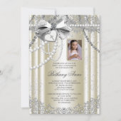 Ivory Pearl Cross Foto Eerste Communie Kaart (Voorkant)