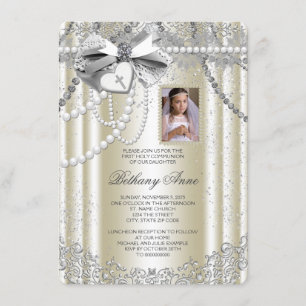Ivory Pearl Cross Foto Eerste Communie Kaart