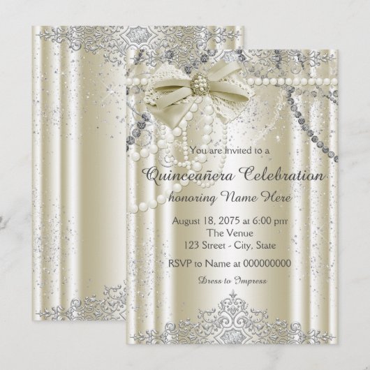 Ivory Pearl Quinceanera Kaart (Voorkant / Achterkant)