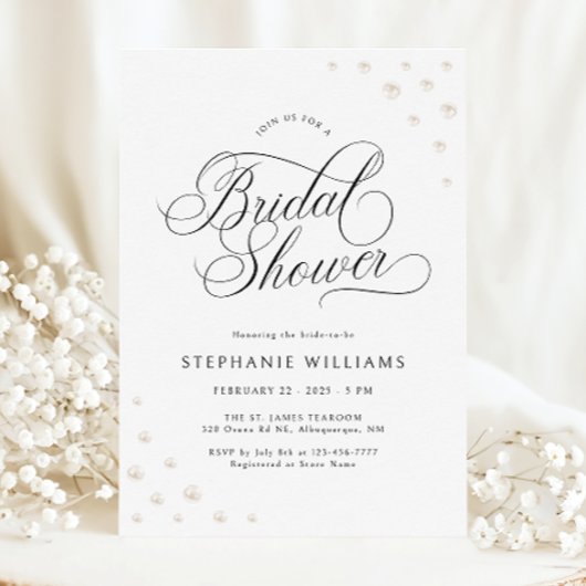 Ivory Pearls Bridal Shower Uitnodiging