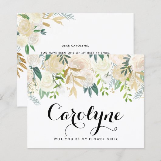 Ivory Peonies Floral be My Bloemenmeisje Kaart (Voorkant / Achterkant)