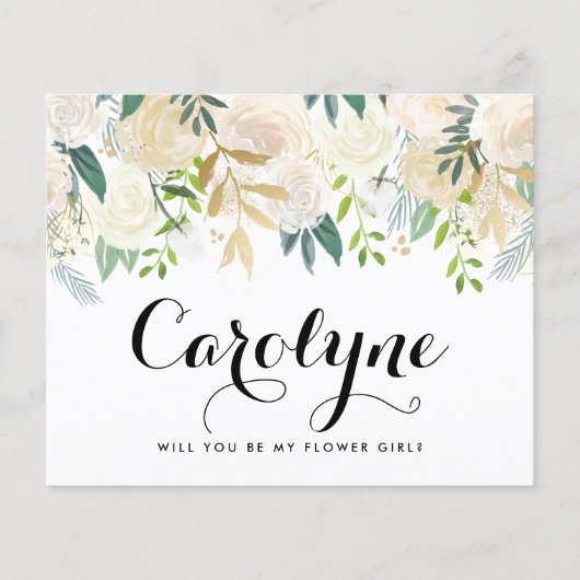 Ivory Peonies Floral be My Bloemenmeisje Kaart (Voorkant)