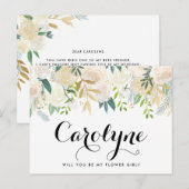 Ivory Peonies Floral be My Bloemenmeisje Kaart (Voorkant / Achterkant)