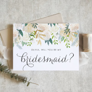 Ivory Peonies Glitter zal je zijn mijn Bridesmaid Kaart