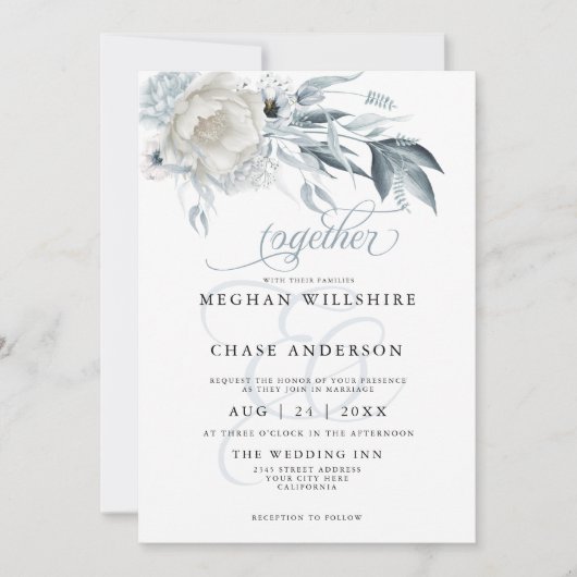 Ivory Peonies met stomaap blauw annemon Kaart (Voorkant)