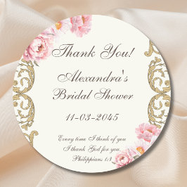 Ivory Peony Christian Bridal Shower Thank You Ronde Sticker