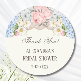 Ivory Peony Hydrangea Bridal Shower Thank You Ronde Sticker