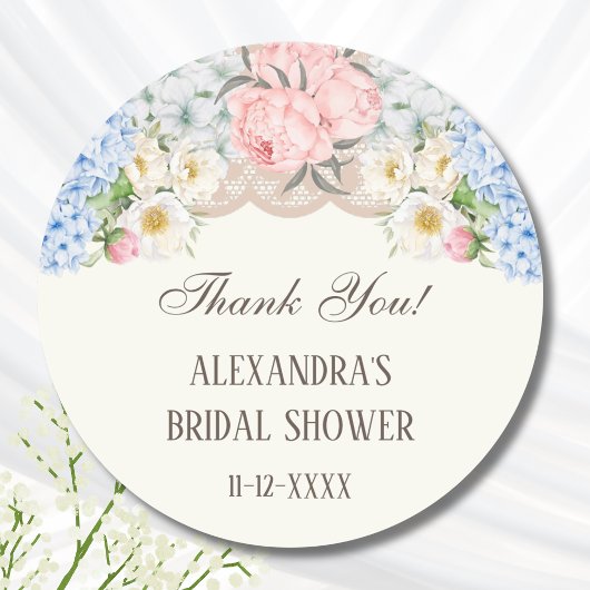 Ivory Peony Hydrangea Bridal Shower Thank You Ronde Sticker