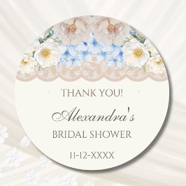 Ivory Peony Hydrangea Bridal Shower Thank You Ronde Sticker