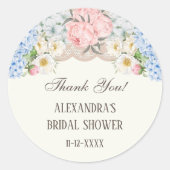 Ivory Peony Hydrangea Bridal Shower Thank You Ronde Sticker (Voorkant)