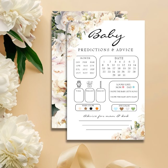 Ivory Peony Neutral Baby Predictions Card (Creator heeft geüpload)