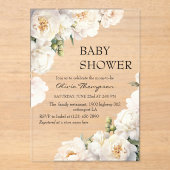 Ivory Peony Neutral Baby Shower Acryl Uitnodigingen (Voorkant)